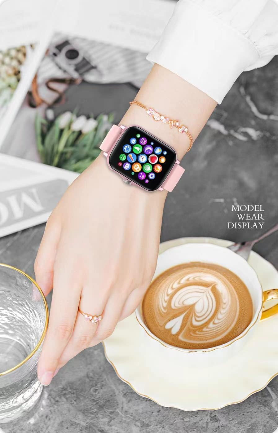 Advanced Smart Fitness Tracker Watch for Android/iOS - IP68 Waterproof, Heart Rate and Blood Oxygen Monitoring, Sleep Analysis, 8 Sports Modes, Breath Training, Weather Updates - 1.69-Inch Display for Men and Women (Rose Gold)