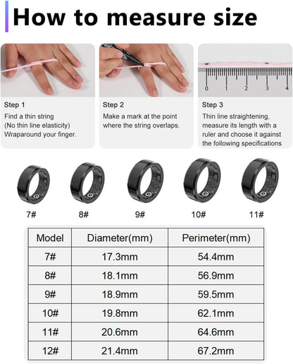 2025 Smart Health Tracking Ring for Men and Women - IP68 Waterproof Fitness Tracker with Sleep Monitoring, Heart Rate, Blood Oxygen, Step Count, Distance, Caloric Tracking, Air Shutter, and 7-Day Charging Case