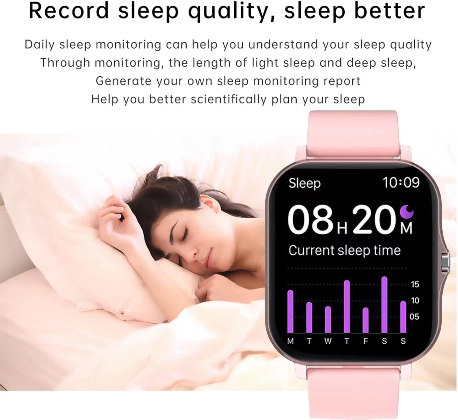 Advanced Smart Fitness Tracker Watch for Android/iOS - IP68 Waterproof, Heart Rate and Blood Oxygen Monitoring, Sleep Analysis, 8 Sports Modes, Breath Training, Weather Updates - 1.69-Inch Display for Men and Women (Rose Gold)