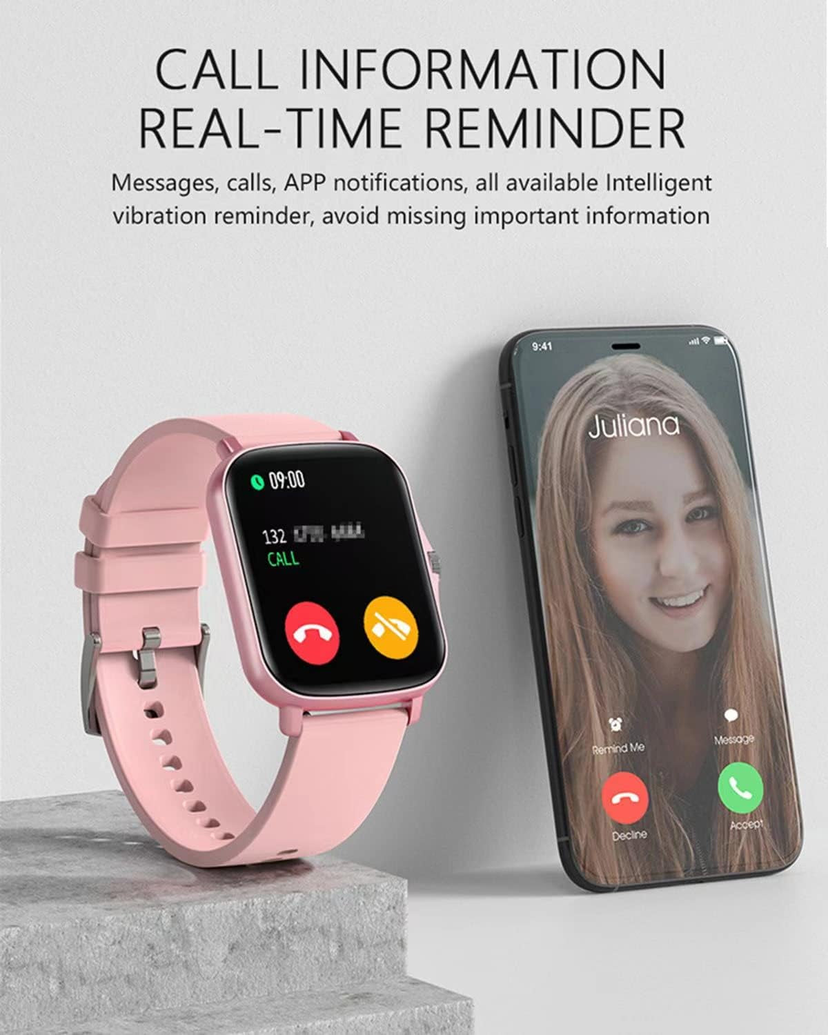 Advanced Smart Fitness Tracker Watch for Android/iOS - IP68 Waterproof, Heart Rate and Blood Oxygen Monitoring, Sleep Analysis, 8 Sports Modes, Breath Training, Weather Updates - 1.69-Inch Display for Men and Women (Rose Gold)