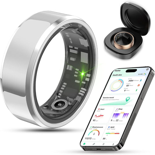 2025 Smart Health Tracking Ring for Men and Women - IP68 Waterproof Fitness Tracker with Sleep Monitoring, Heart Rate, Blood Oxygen, Step Count, Distance, Caloric Tracking, Air Shutter, and 7-Day Charging Case
