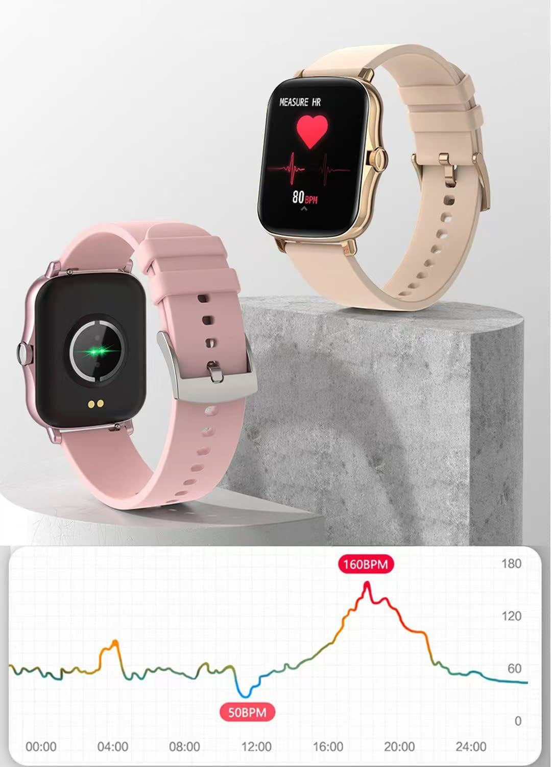 Advanced Smart Fitness Tracker Watch for Android/iOS - IP68 Waterproof, Heart Rate and Blood Oxygen Monitoring, Sleep Analysis, 8 Sports Modes, Breath Training, Weather Updates - 1.69-Inch Display for Men and Women (Rose Gold)