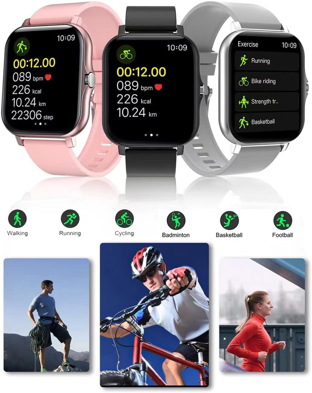 Advanced Smart Fitness Tracker Watch for Android/iOS - IP68 Waterproof, Heart Rate and Blood Oxygen Monitoring, Sleep Analysis, 8 Sports Modes, Breath Training, Weather Updates - 1.69-Inch Display for Men and Women (Rose Gold)